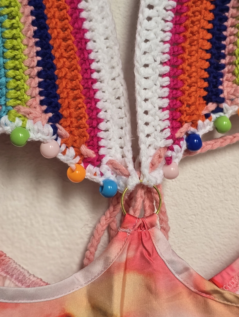 H&Y Collection Crochet Rainbow Halter Maxi Dress Boho Festival Y2K L - Picture 10 of 17